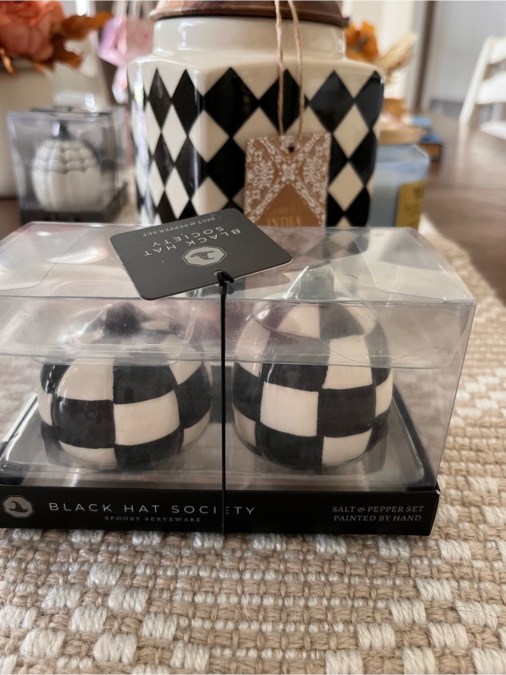 Black & White Checker Salt and Pepper Shakers by Black Hat Society